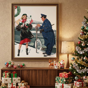 Kerstmis vintage, Winkelen Politieagent cadeaus Poster