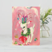 Kerstmis Vintage Witte Rendieren Feestdagenkaart (Staand voorkant)