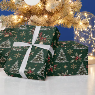 Kerstmis Vintage Woodland Bos Herten Inpakpapier