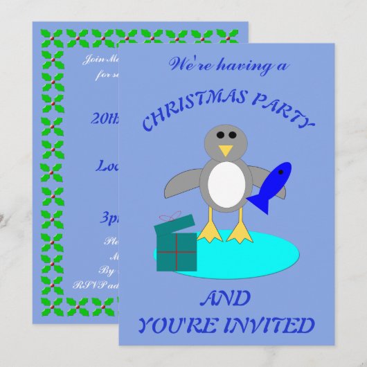 Kerstmis Vissen Pinguïn Aangepaste Uitnodiging (Voorkant / Achterkant)
