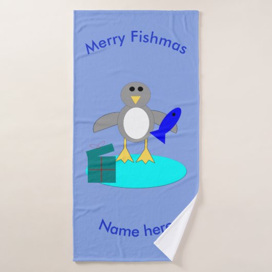 Kerstmis Vissende Pinguïn Aangepaste Handdoekenset Bad Handdoek (Badhanddoek)