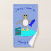 Kerstmis Vissende Pinguïn Aangepaste Handdoekenset Bad Handdoek (Handdoek)