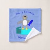 Kerstmis Vissende Pinguïn Aangepaste Handdoekenset Bad Handdoek (Wasdoekje)