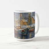 Kerstmis vissersboten in de haven koffiemok (Voorkant rechts)