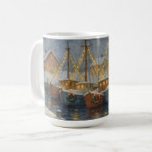 Kerstmis vissersboten in de haven koffiemok (Voorkant links)