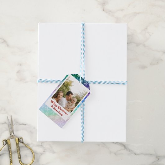 Kerstmis Voeg Uw Afbeelding en Naam, Sneeuwvlok Cadeaulabel (Met Touw)