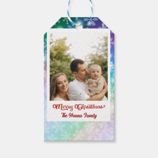 Kerstmis Voeg Uw Afbeelding en Naam, Sneeuwvlok Cadeaulabel (Voorkant)