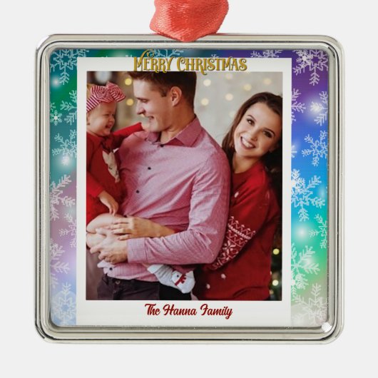 Kerstmis Voeg Uw Afbeelding en Naam, Sneeuwvlok Metalen Ornament (Voorkant)