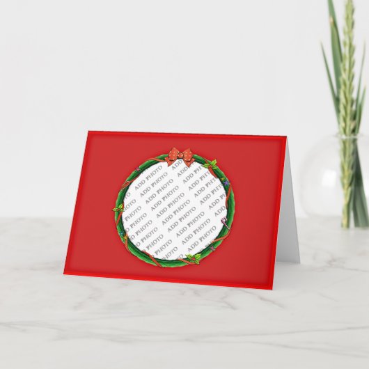 Kerstmis Voeg uw foto en rode achtergrond toe Feestdagen Kaart (Voorkant)