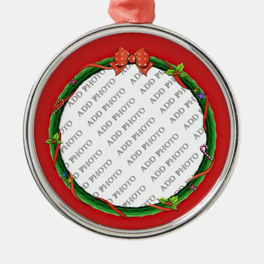 Kerstmis Voeg uw foto en rode achtergrond toe Metalen Ornament (Voorkant)
