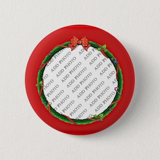 Kerstmis Voeg uw foto en rode achtergrond toe Ronde Button 5,7 Cm (Voorkant)