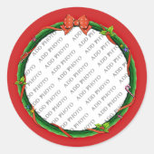 Kerstmis Voeg uw foto en rode achtergrond toe Ronde Sticker (Voorkant)