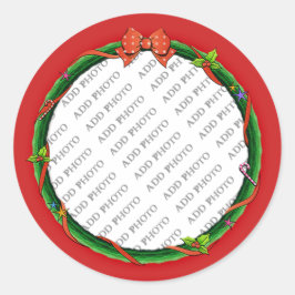 Kerstmis Voeg uw foto en rode achtergrond toe Ronde Sticker