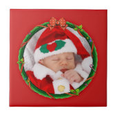 Kerstmis Voeg uw foto en rode achtergrond toe Tegeltje (Voorkant)