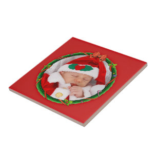 Kerstmis Voeg uw foto en rode achtergrond toe Tegeltje
