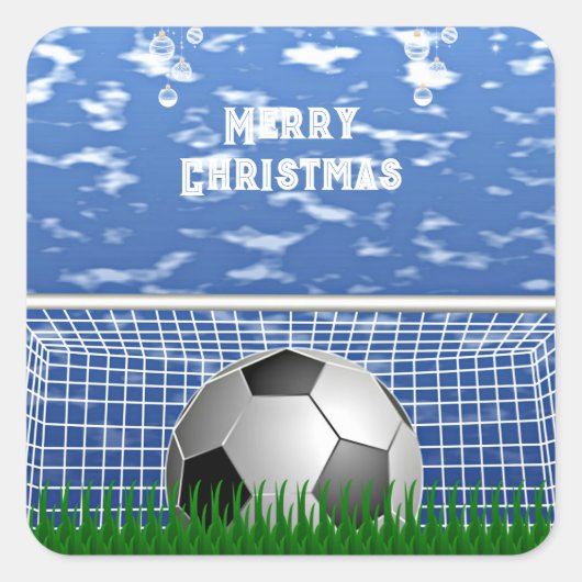 Kerstmis - .Voetbal en net, Vierkante Sticker (Voorkant)