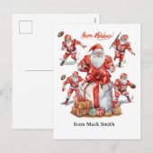 Kerstmis voetbal met kerstman feestdagenkaart (Voorkant / Achterkant)
