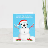 Kerstmis Voetbal Sneeuwman Grap Kaart (Voorkant)