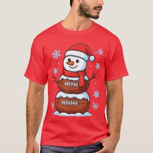 Kerstmis Voetbal Sneeuwman Pyjama Grappig Spo T-shirt