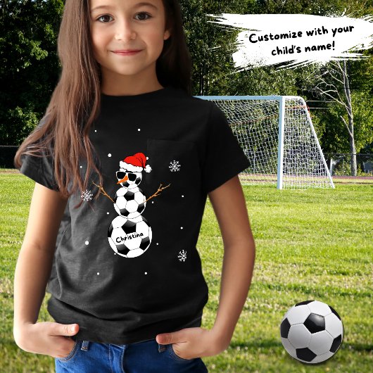 Kerstmis Voetbal Sneeuwman Santa Hoed Naam van het T-shirt