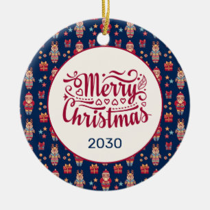 Kerstmis Volk Santa Rendier Blauw Maatwerk Keramisch Ornament