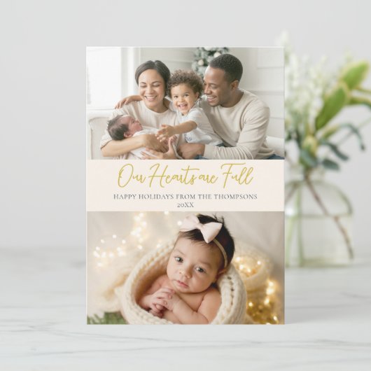 Kerstmis Volle harten Zachte familie Baby 2 foto's Feestdagenkaart (Staand voorkant)