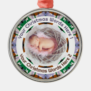 Kerstmis voor baby in bruin groen paars foto metalen ornament