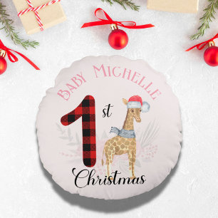 Kerstmis voor baby's 1e met grappige giraffe en ke rond kussen