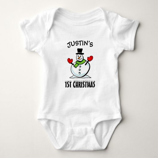 Kerstmis voor baby's 1e met knuffel sneeuwman pers romper (Voorkant)