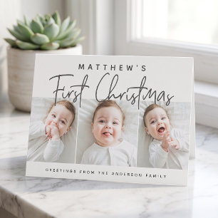 Kerstmis voor baby's Eerste Drie Foto's Modern Een Feestdagen Kaart