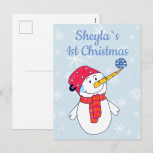 Kerstmis voor baby's met leuke sneeuwman en sneeuw feestdagenkaart