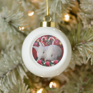 Kerstmis voor Bunnies Keramische Bal Ornament