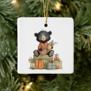 Kerstmis voor de allereerste baby met knuffelbeer keramisch ornament