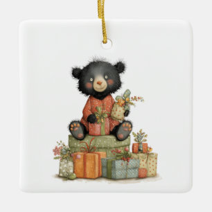 Kerstmis voor de allereerste baby met knuffelbeer keramisch ornament