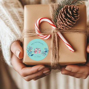 Kerstmis voor de allereerste baby met varken en be ronde sticker