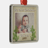 Kerstmis voor de allereerste baby Rustic Metalen Ornament (Rechts)