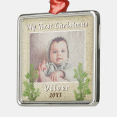 Kerstmis voor de allereerste baby Rustic Metalen Ornament (Links)