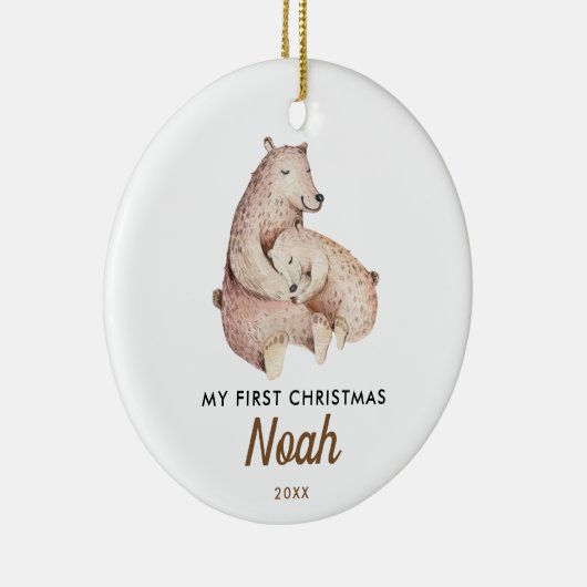 Kerstmis voor de baby | Knuffige babyspeelgoedbeer Keramisch Ornament (Rechts)