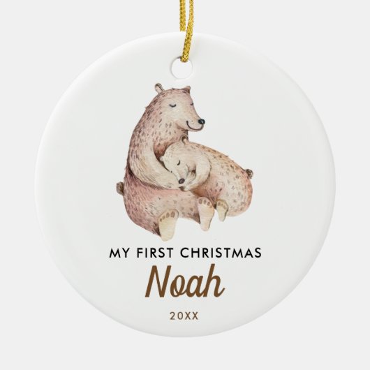 Kerstmis voor de baby | Knuffige babyspeelgoedbeer Keramisch Ornament (Voorkant)