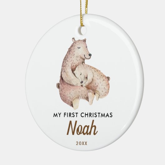 Kerstmis voor de baby | Knuffige babyspeelgoedbeer Keramisch Ornament (Links)