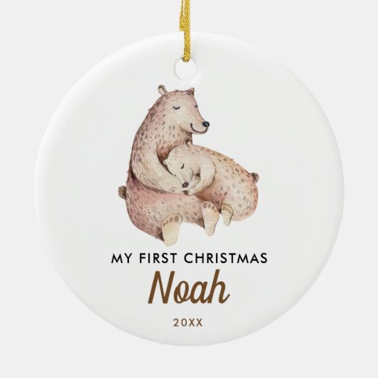 Kerstmis voor de baby | Knuffige babyspeelgoedbeer Keramisch Ornament (Achterkant)