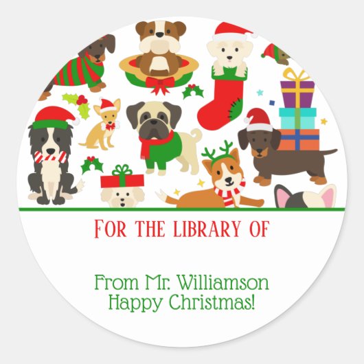 Kerstmis voor de bibliotheek van de boekplaat ronde sticker (Voorkant)