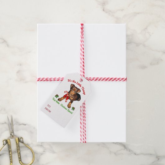 Kerstmis voor de Dwergpinscher Cadeaulabel (Met Touw)