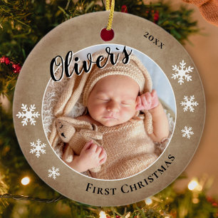 Kerstmis voor de eerste keer van de baby, naam en keramisch ornament