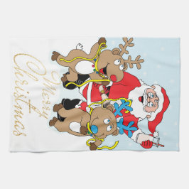 Kerstmis voor de kerstman en de rendieren theedoek