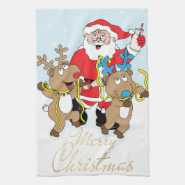 Kerstmis voor de kerstman en de rendieren theedoek