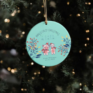 Kerstmis voor de kleine met varkentje en beer keramisch ornament