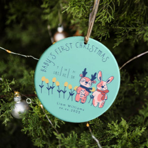 Kerstmis voor de kleine, schattige rendiervriendje keramisch ornament