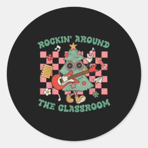 Kerstmis voor docenten Rockin 'Around The Clroom M Ronde Sticker