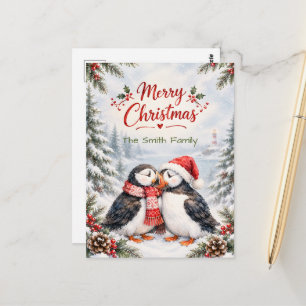 Kerstmis voor een Papegaaiduiker Paar Familie Briefkaart